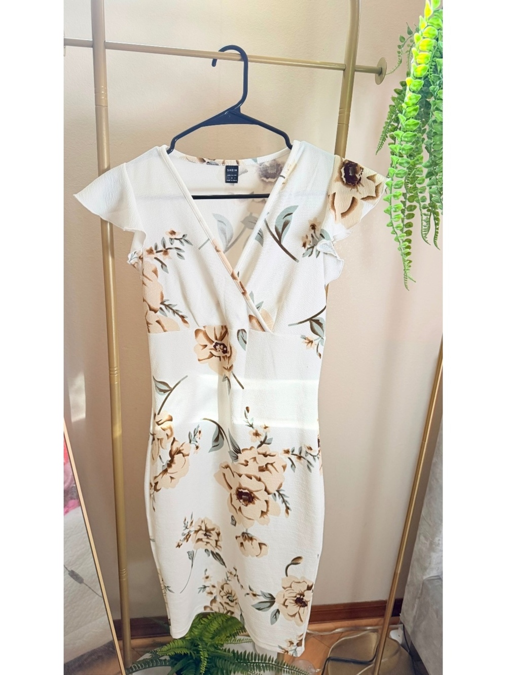 Size S Women's Dresses Floral Print Sleeve Bodycon Dress